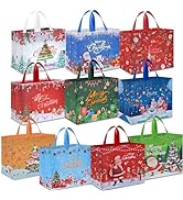 AhfuLife 10PCS Extra Large Christmas Gift Bags, 15.7'' x 14.2''x 5.9'', Christmas Tote Bags with ...