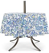 UMINEUX Outdoor Tablecloth with Umbrella Hole and Zipper, Spring/Summer Waterproof Table Cover fo...