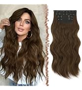 FESHFEN Clip in Hair Extensions - 4 PCS Long Wavy Thick Clip in Hairpieces Full Head Synthetic Ha...