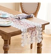 Raedan White Dark Red Floral Lace Table Runner 36 inches Dresser Scarf for Christmas Winter Kitch...