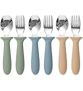 Eascrozn Toddler Utensils, 6 Pack kids Silverware Set with Silicone Handle, 18/8 Stainless Steel ...