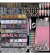Teenitor 4 Boxes Nail Charms and Gems Set, Nail Rhinestones Nail Kit with Nail Art Brushes Nail S...
