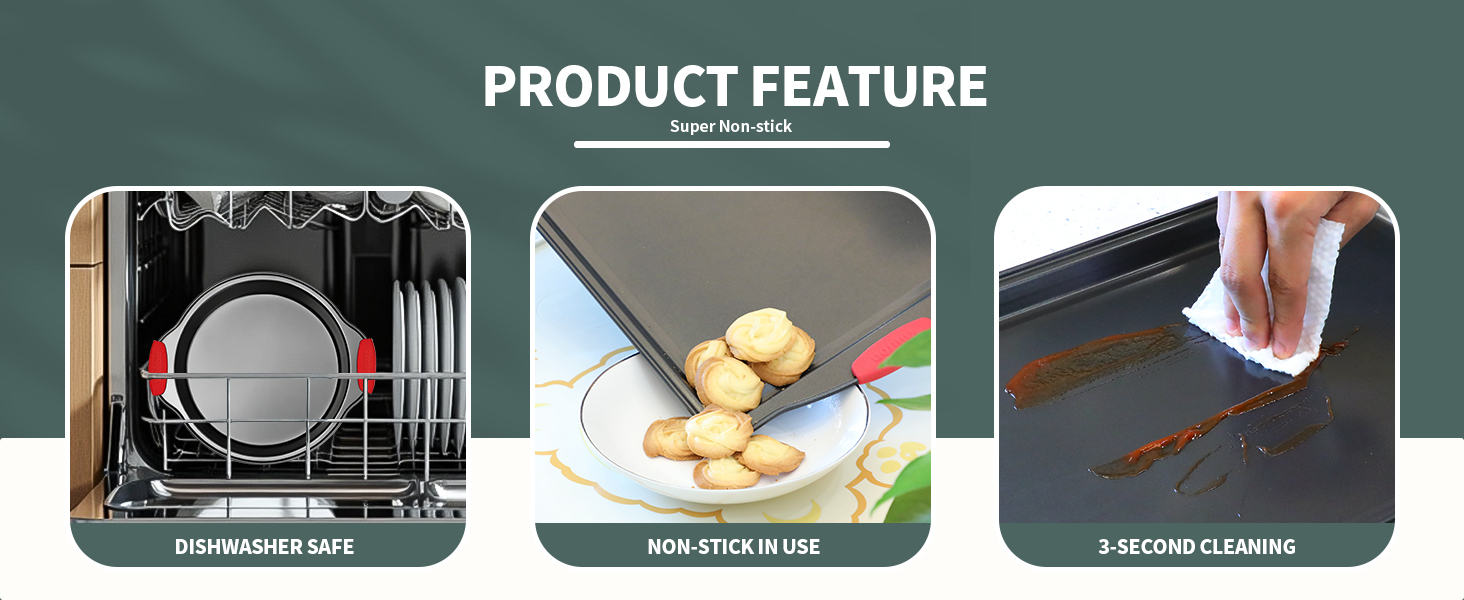 nonstick baking pans set-dashwasher safe, easy to clean and release, hand washing reconmended