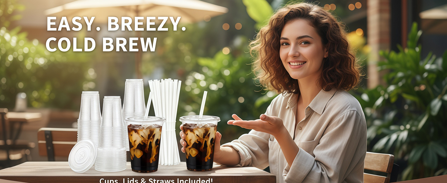 plastic cups with lids and staws