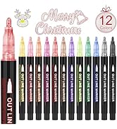 OLINGYOU Outline Markers, 12 Colors Shimmer Markers Set, Self Outline Metallic Outline Marker Pen...