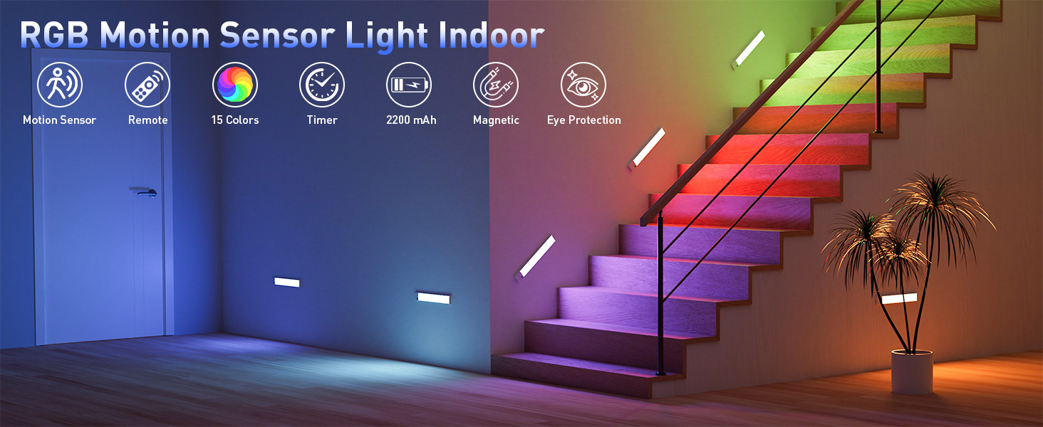 RGB Motion Sensor Night Light,Color Changing Motion Sensor Light IndoorRechargeable Light for Stair