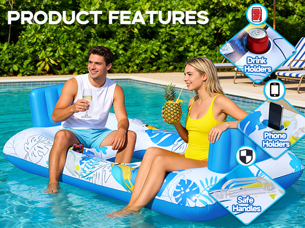 Inflatable Tanning Pool Lounger Float for 2 Person Sunbathing Inflatable Pool Lounger Float