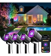 Linkind Smart Low Voltage Landscape Lighting 12-24V Dual Ring RGBW 4 Pack | SL6LV Outdoor Spotlig...