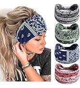 STGDAK Wide Headbands Vintage Boho Headband Knotted Hair Wraps Paisley Turban Hair Bands Soft Swe...