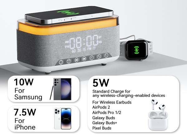 Wireless Charging Alarm Clock Speaker