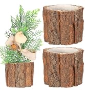 Housoutil Wooden Vase for Centerpieces, 3 Pack Wood Flower Vase Rustic Tree Stump Planter Pots, W...