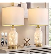 Oneach 22" Glass Table Lamps Set of 2, White Modern Bedside Lamp with LED Night Light for Living ...