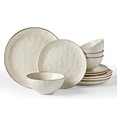 Famiware Dinnerware Sets for 4, Ocean Round 12-Piece Kitchen Plates and Bowls Sets, Microwave and...