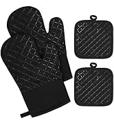 AUAUY Oven Mitts and Pot Holders 4PCS Set, 230°C/446°F Heat Resistant BBQ Gloves, Extra Thicken L...