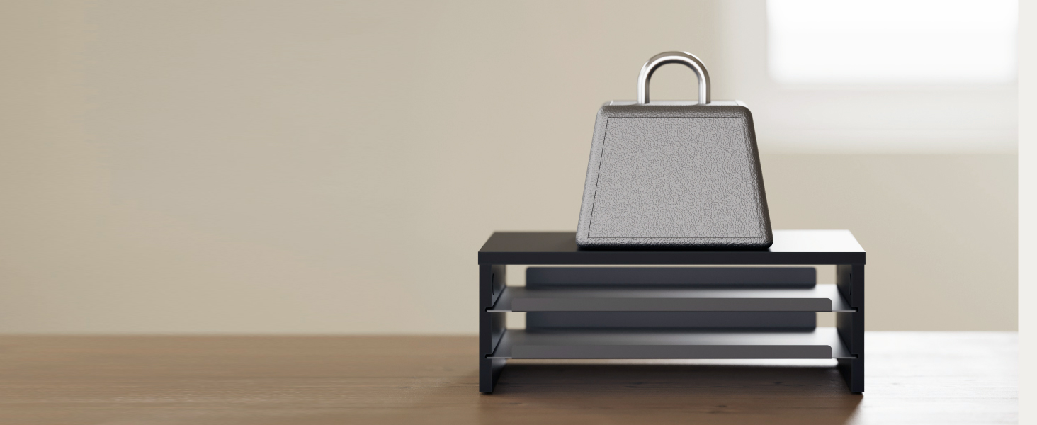 Made of MDF board and metal, this monitor riser holds up to 44 lb, stably supporting your computer.