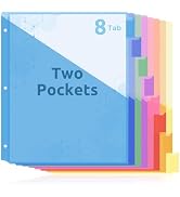 SKYDUE Binder Dividers with Pockets 8-Tab for 3-Ring Binder, Plastic Binder Dividers with Write o...