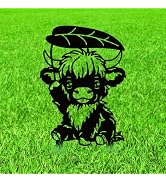 WADORN Highland Cattle Metal Decorative Garden Stakes, Black Highland Cattle Lift Leaves Outdoor ...
