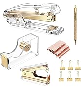 Gold Desk Accessories Stapler Set ,Acrylic Stapler Set for Gift,with Stapler, Tape Dispenser,Stap...