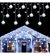 weillsnow White Icicle Lights Outdoor, 29.5 FT 360 LED Snowflake Icicle Lights with 72 Drops,Conn...