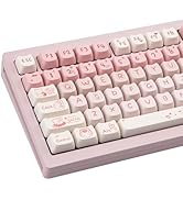 COOMICKEY Cute Cat Keycaps - Pink & White PBT Keycaps, Mao Profile, 134 Keys, Dye-Sublimation Com...