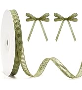 KINGLAKE Sage Green Burlap Ribbon – 3/8 Inch x 20 Yards Rustic Ribbon Roll with Spool for Crafts,...