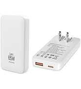 RUIDUN 65W GaN USB C Ultra Slim Charger, 2Port Compact Foldable Fast Charger Power Adapter for iP...