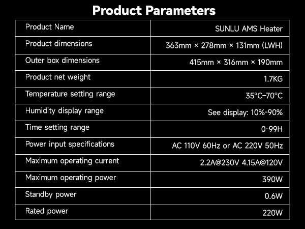 SUNLU AMS Heater For Bambu lab AMS Real-Time Drying