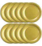 Lawei 12 Pack Gold Charger Plates, 13 Inch Round Beaded Chargers for Dinner Plates, Plastic Reusa...