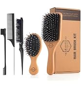 SAMEBUTECO Hair Brush and Comb Set – 5PCS Boar Bristle Wooden Paddle Hairbrush, Mini Travel Brush...