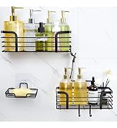 Shower Caddy, Adhesive Shower Organizer with Soap Dish and 4 Hooks, Rustproof Stainless Steel Sho...