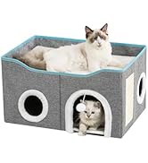 Crispedia Large Cat Bed for Indoor Cats, Extra Wide Cat Cave House with Scratch Pad and Fluffy Ba...