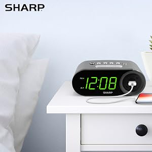 Sharp alarm clock bedroom clock kids teens tweens fast charge