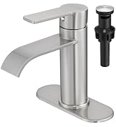 VOTON Waterfall Bathroom Faucet Brushed Nickel, Single Handle 1 or 3 Hole Modern Sink Faucet with...
