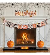 Halloween Trick or Treat Paper Party Banner Fireplace Decor, AhfuLife Halloween Hanging Bunting G...