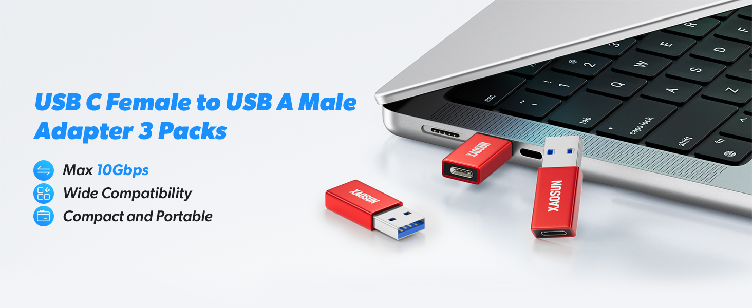 XAOSUN 10Gbps USB to USB C Adapter 3 Pack