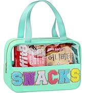 Snack Bag for Travel - Chenille Letter Clear Makeup Bag, Large Preppy Patch Snack Cosmetic Bag wi...