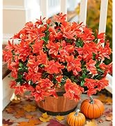 INSPRING Artificial Fall Flowers for Outdoors Decoration, 3 Bundles Fake Silk Azalea Flower Plant...