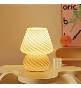ONEWISH Mushroom Lamp-Small Bedside Table Lamp with Striped Glass, Nightstand Night Light for Bed...