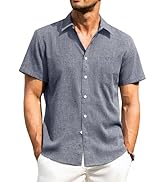 Alimens & Gentle Mens Linen Shirts Short Sleeve Button Down Shirts Wrinkle Free Casual Vacation B...