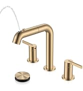 KENES Champagne Bronze Pull Out Bathroom Faucet 3 Hole, 8 Inch 2 Handle Widespread Bathroom Sink ...