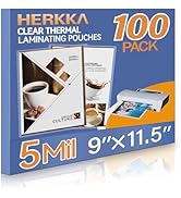 HERKKA 100 Pack Laminating Sheets, Holds 8.5 x 11 Inch Sheets, 5Mil Clear Thermal Laminating Pouc...