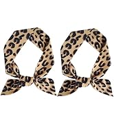 Dwuww 2Pcs Brown Leopard Neck Tie, Women's Fashion Scarves Chic Skinny Scarf Hairband Stylish Pur...