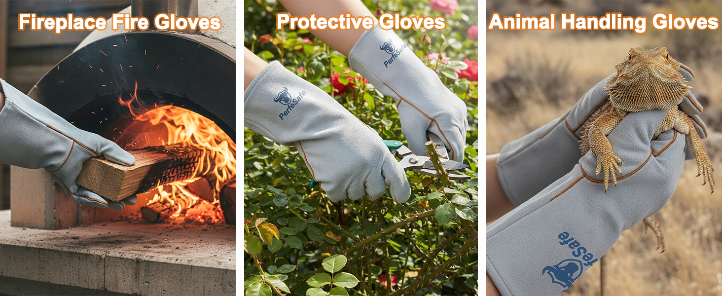 932? Heat Fire Resistant Leather Welding Gloves Animal Handling Gloves