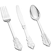 BUCLA 600 Pieces Silver Plastic Silverware - Disposable Plastic Cutlery - Heavyweight Silverware ...