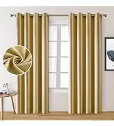 HOMEIDEAS Gold Blackout Curtains, Faux Silk for Bedroom 52 X 84 Inch Room Darkening Satin Thermal...