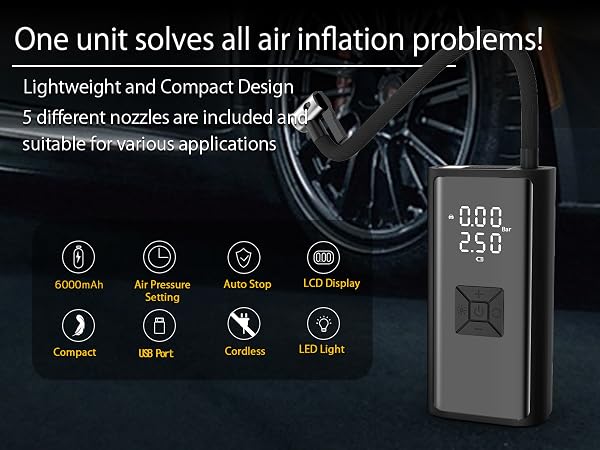 Tire Inflator Portable Air Compressor 150PSI Cordless Electric Tire Inflator Auto Tire Pump