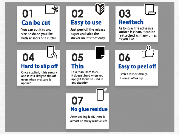 Griplas is a thin, easy-to-cut, non-slip sticker that won't slip and is easy to peel off.