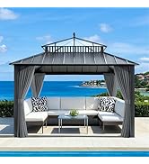 SUNJOY Kingston 12' x 12' Hardtop Gazebo with Galvanized Steel/Polycarbonate Double Roof, Curtain...