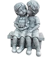 Mipcase Large Boy and Girl Resin Statue Yard Decorations Outdoor Kissing Statue for Garden