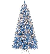 Goplus 6 FT Pre-Lit Artificial Christmas Tree, Blue Hinged Xmas Tree with 767 Frosted PVC Branch ...